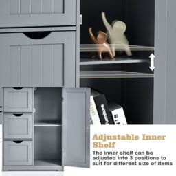 Costway Bathroom Floor Cabinet Storage Modern Cupboard Organizer with 3 Drawers in Grey - thumbnail 3