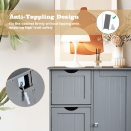 Costway Bathroom Floor Cabinet Storage Modern Cupboard Organizer with 3 Drawers in Grey - thumbnail 2