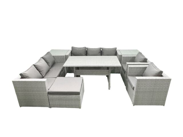 Fimous Rattan Garden Furniture Set Outdoor 8 Seater Patio Dinin g Sofa Sets with Dining Table 2 Chairs 2 Side Tables Big Footstool Light Grey Mixed - image 1