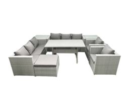 Fimous Rattan Garden Furniture Set Outdoor 8 Seater Patio Dinin g Sofa Sets with Dining Table 2 Chairs 2 Side Tables Big Footstool Light Grey Mixed - thumbnail 1