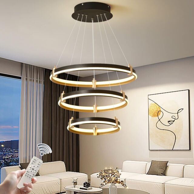 Garwarm Modern 3-Ring 90W Black Acrylic Dimmable Pendant Light - image 1