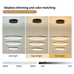 Garwarm Modern 3-Ring 90W Black Acrylic Dimmable Pendant Light - thumbnail 4