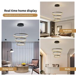 Garwarm Modern 3-Ring 90W Black Acrylic Dimmable Pendant Light - thumbnail 3