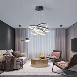 Garwarm Modern 3-Ring 90W Black Acrylic Dimmable Pendant Light - thumbnail 2