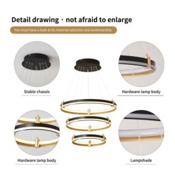 Garwarm Modern 3-Ring 90W Black Acrylic Dimmable Pendant Light - thumbnail 6