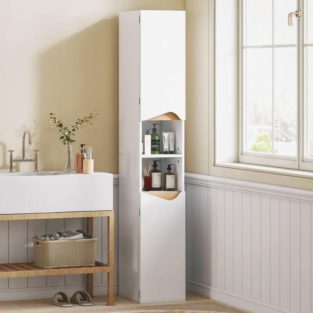 HOMCOM Slim Bathroom Storage Cabinet, Tall Bathroom Cabinet with 2 Doors in White - image 1