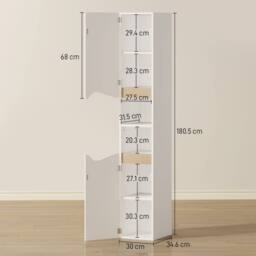 HOMCOM Slim Bathroom Storage Cabinet, Tall Bathroom Cabinet with 2 Doors in White - thumbnail 3