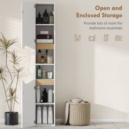 HOMCOM Slim Bathroom Storage Cabinet, Tall Bathroom Cabinet with 2 Doors in White - thumbnail 4