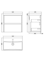 Balterley Chartley Contemporary 2 Drawer Wall Hung Vanity Basin Unit, 600mm in Grey - thumbnail 2