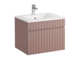 Vente-unique Ribbed Suspended Bathroom Cabinet With Built-In Basin - 60 Cm - Pink