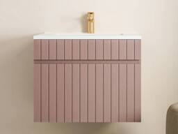 Vente-unique Ribbed Suspended Bathroom Cabinet With Built-In Basin - 60 Cm - Pink - thumbnail 3