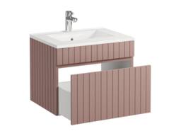 Vente-unique Ribbed Suspended Bathroom Cabinet With Built-In Basin - 60 Cm - Pink - thumbnail 5