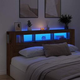 Berkfield Home LED Headboard Artisan Oak 200x18.5x103.5 cm Engineered Wood in Brown - thumbnail 1
