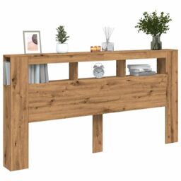 Berkfield Home LED Headboard Artisan Oak 200x18.5x103.5 cm Engineered Wood in Brown - thumbnail 5