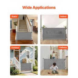Ferand Easy Retractable Baby Gate 1430mm Wide 795mm Tall for Stairs Hallways in Grey - thumbnail 9