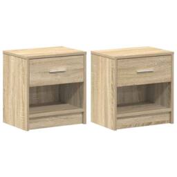 Berkfield Home Durable Bedside Cabinets 2 pcs with Drawer Sonoma Oak 39x28x41 cm in Light Oak - Size: 39 x 28 x 41 cm - thumbnail 3