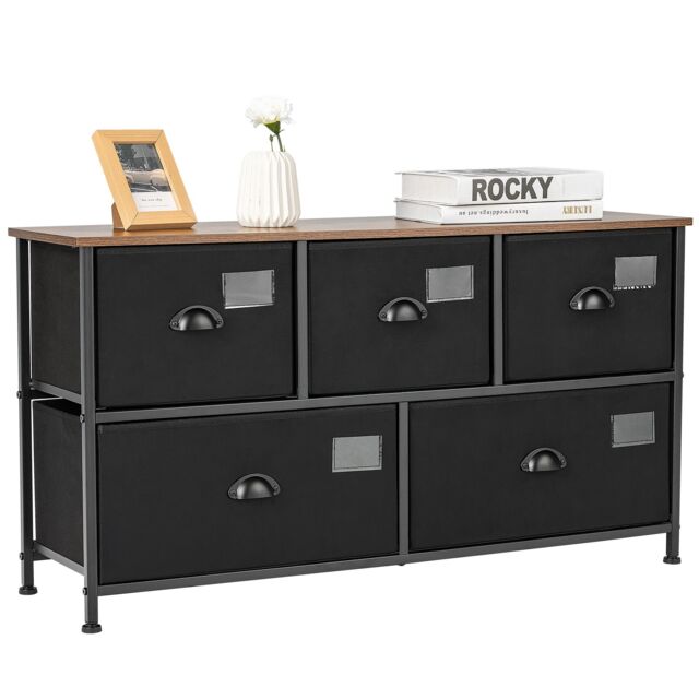 Costway 5-Drawer Storage Dresser Wide Storage Organizer Unit w/ Fabric Bins in Black - image 1