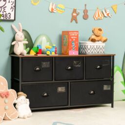 Costway 5-Drawer Storage Dresser Wide Storage Organizer Unit w/ Fabric Bins in Black - thumbnail 6