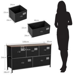 Costway 5-Drawer Storage Dresser Wide Storage Organizer Unit w/ Fabric Bins in Black - thumbnail 5