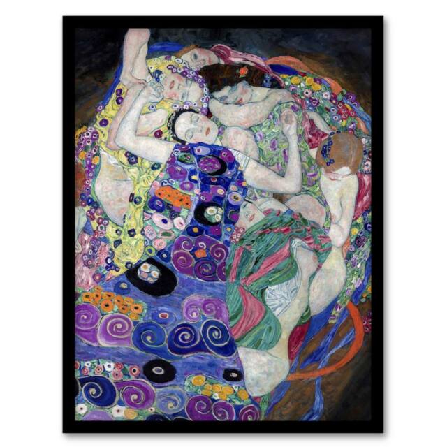 Artery8 The Virgin Maiden Colourful Painting Framed Wall Art Print Gustav Klimt - Size: A4 - image 1
