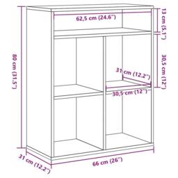 Berkfield Home Book Cabinet Smoked Oak 66x31x80 cm Engineered Wood in Brown - Size: 66 x 31 x 80 cm - thumbnail 9