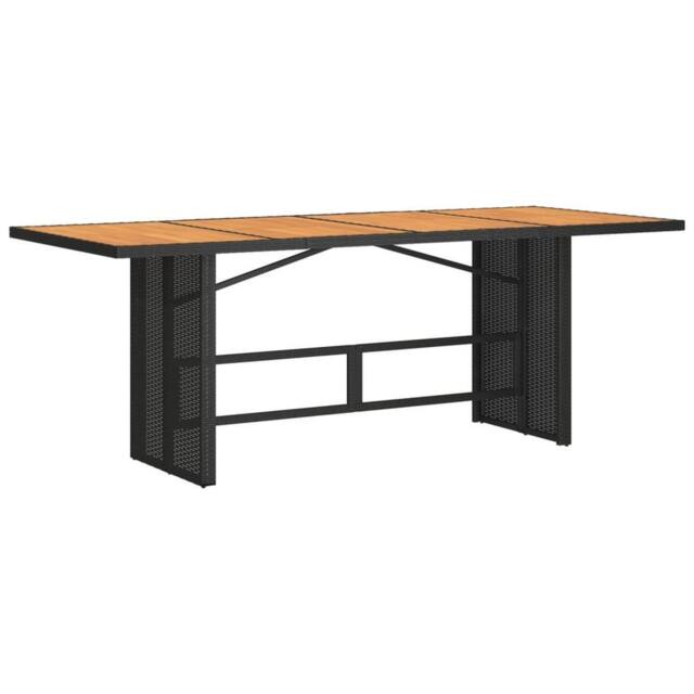 Berkfield Home Garden Table with Acacia Wood Top Black 190x80x75 cm Poly Rattan - Size: 190 x 80 x 75 cm - image 1