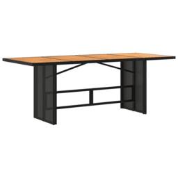 Berkfield Home Garden Table with Acacia Wood Top Black 190x80x75 cm Poly Rattan - Size: 190 x 80 x 75 cm - thumbnail 6