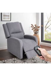 Living and Home Single Sofa Recliner Armchair Reclining Chair with Massage & Heat in Grey - thumbnail 2