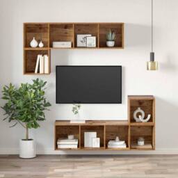 Berkfield Home TV Cabinet with Shelf Old wood 37 x 37 x 107 cm Engineered wood in Brown - thumbnail 6