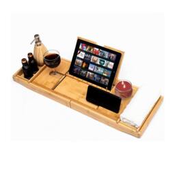 simpa Bamboo Bathtub Multifunction Extendable Caddy Tray in Beige - thumbnail 3