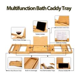 simpa Bamboo Bathtub Multifunction Extendable Caddy Tray in Beige - thumbnail 4
