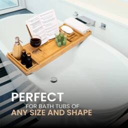 simpa Bamboo Bathtub Multifunction Extendable Caddy Tray in Beige - thumbnail 5