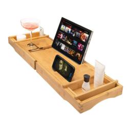 simpa Bamboo Bathtub Multifunction Extendable Caddy Tray in Beige - thumbnail 1
