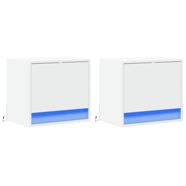 Berkfield Home Durable Wall-mounted Bedside Cabinets with LED Lights 2 pcs White - image 1