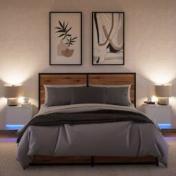 Berkfield Home Durable Wall-mounted Bedside Cabinets with LED Lights 2 pcs White - thumbnail 5