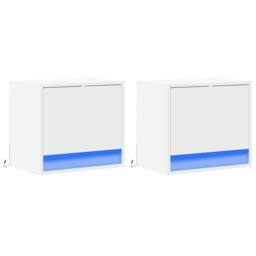 Berkfield Home Durable Wall-mounted Bedside Cabinets with LED Lights 2 pcs White - thumbnail 1