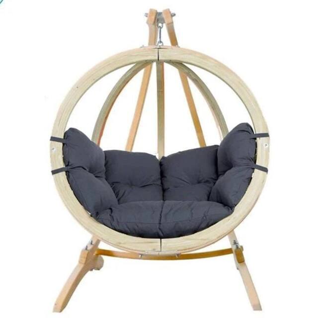 Amazonas Globo Single Hanging Egg Chair Set with Wooden Stand - Luxury Indoor & Outdoor Garden Swing Chair - 120kg in Charcoal - image 1