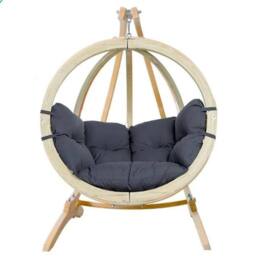 Amazonas Globo Single Hanging Egg Chair Set with Wooden Stand - Luxury Indoor & Outdoor Garden Swing Chair - 120kg in Charcoal