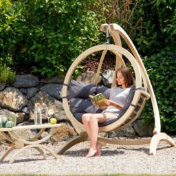 Amazonas Globo Single Hanging Egg Chair Set with Wooden Stand - Luxury Indoor & Outdoor Garden Swing Chair - 120kg in Charcoal - thumbnail 5
