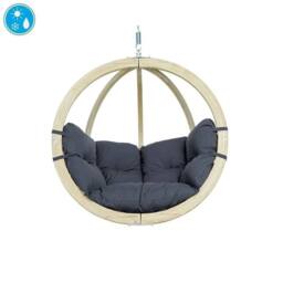 Amazonas Globo Single Hanging Egg Chair Set with Wooden Stand - Luxury Indoor & Outdoor Garden Swing Chair - 120kg in Charcoal - thumbnail 2