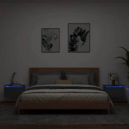 Berkfield Home Wall-mounted Bedside Cabinets with LED Lights 2 pcs Black - thumbnail 2