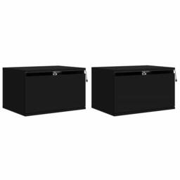Berkfield Home Wall-mounted Bedside Cabinets with LED Lights 2 pcs Black - thumbnail 1
