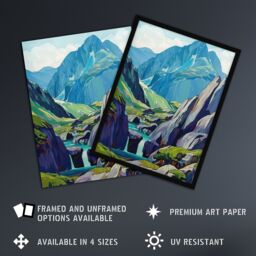 "Artery8 Snowdonia National Park Wales Landscape Painting Wall Art Print in Blue - Size: W24"" x H32""" - thumbnail 2