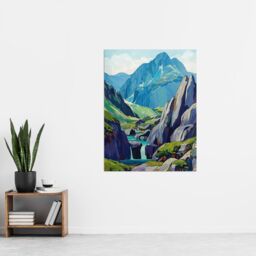 "Artery8 Snowdonia National Park Wales Landscape Painting Wall Art Print in Blue - Size: W24"" x H32""" - thumbnail 4