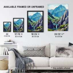 "Artery8 Snowdonia National Park Wales Landscape Painting Wall Art Print in Blue - Size: W24"" x H32""" - thumbnail 3
