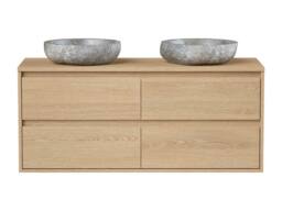 Vente-unique Wall-Hung Bathroom Unit With Double Stone Countertop Basin - Oak in Light Oak - thumbnail 4