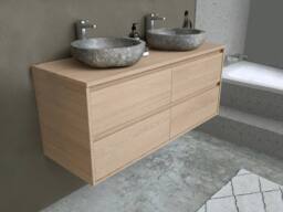 Vente-unique Wall-Hung Bathroom Unit With Double Stone Countertop Basin - Oak in Light Oak - thumbnail 6