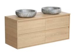 Vente-unique Wall-Hung Bathroom Unit With Double Stone Countertop Basin - Oak in Light Oak - thumbnail 5