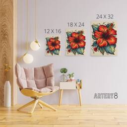 "Artery8 Hibiscus Old School USA Tattoo Design Canvas Wall Art Print in Red - Size: W18"" x H24""" - thumbnail 4