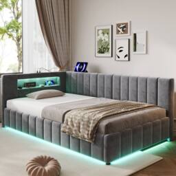 BTM 3FT Velvet Ottoman Bed RGB LED USB Type C Storage Grey - Size: Single - thumbnail 4